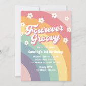 Vier ooit Groovy 70s Rainbow Daisy 4e verjaardag Kaart (Voorkant)