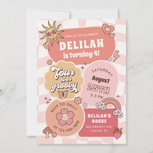 Vier ooit Groovy Daisy 4e verjaardagsfeestje Kaart (Voorkant)