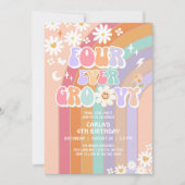 VIER Ooit Groovy Daisy Rainbow Groovy 4e Verjaarda Kaart (Voorkant)
