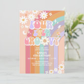 VIER Ooit Groovy Daisy Rainbow Groovy 4e Verjaarda Kaart (Staand voorkant)