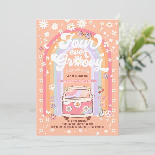 VIER ooit Groovy Daisy Van 4e verjaardag Kaart (Staand voorkant)