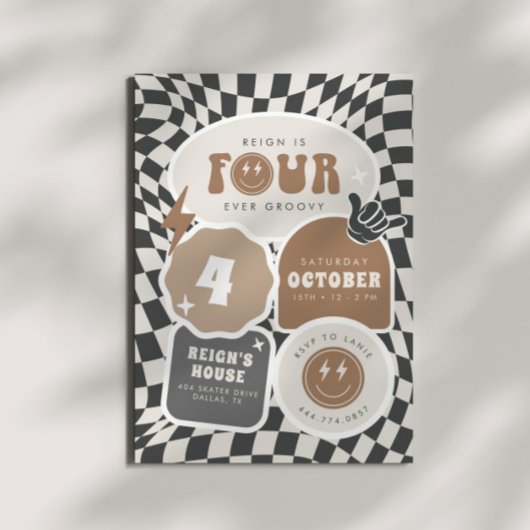 Vier ooit groovy | Jongens Vierde Retro Skater Par Kaart