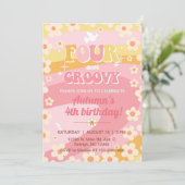 Vier-ooit Groovy meisje 4e verjaardag uitnodigen,  Kaart (Staand voorkant)