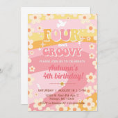 Vier-ooit Groovy meisje 4e verjaardag uitnodigen,  Kaart (Voorkant / Achterkant)
