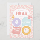 Vier ooit groovy | Meisjes 4e Retro Skater Verjaar Kaart (Voorkant)