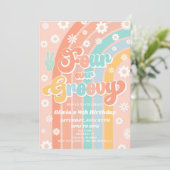 Vier ooit Groovy Rainbow Daisy 4e verjaardagsfeest Kaart (Staand voorkant)