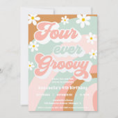 VIER ooit groovy Retro 4e verjaardag meisje Kaart (Voorkant)