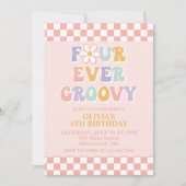 Vier Ooit Groovy Retro Daisy Checker 4e verjaardag Kaart (Voorkant)