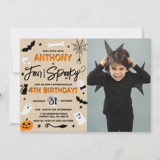 Vier ooit. Halloween 4e verjaardag Foto Kaart (Voorkant)