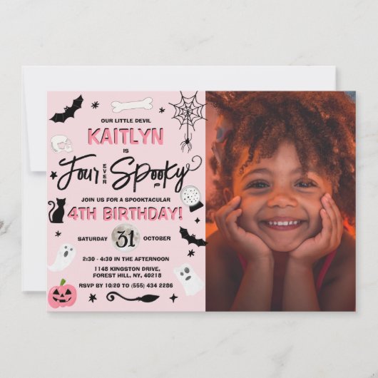 Vier ooit. Halloween 4e verjaardag Foto Kaart (Voorkant)