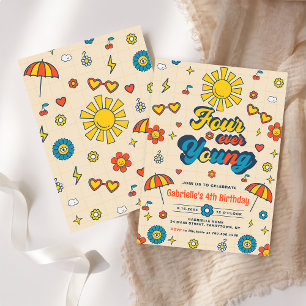 Vier Ooit Jong Groovy Retro Daisy 4e Verjaardag Kaart
