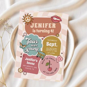 Vier ooit jonge Groovy Daisy 4e verjaardagsfeestje Kaart