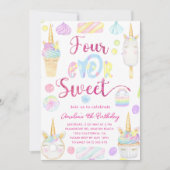 Vier ooit lief meisje 4e eenhoorn snoepjes verjaar kaart (Voorkant)