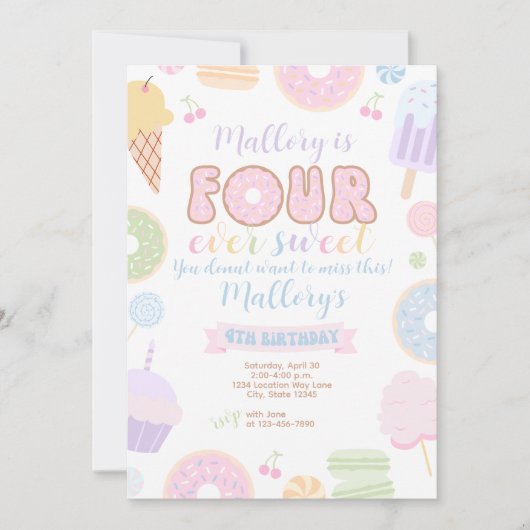 Vier ooit lief meisje 4e verjaardag uitnodiging (Voorkant)