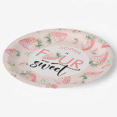 Vier ooit lieve aardbeien kinderen verjaardag papieren bordje (Gekanteld)