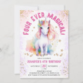 Vier ooit magisch | Eenhoorn 4e verjaardagsfeest Kaart (Voorkant)