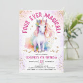 Vier ooit magisch | Eenhoorn 4e verjaardagsfeest Kaart (Staand voorkant)