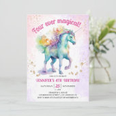 Vier ooit magisch | Eenhoorn Glitter 4e verjaardag Kaart (Staand voorkant)