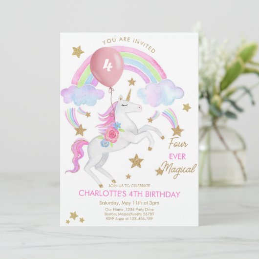 Vier ooit magische, 4e verjaardag kaart (Staand voorkant)