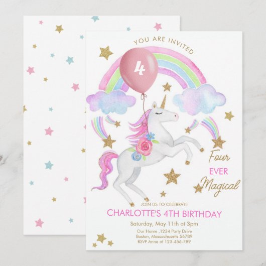 Vier ooit magische, 4e verjaardag kaart (Voorkant / Achterkant)