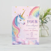 Vier ooit magische eenhoorn 4e verjaardag uitnodig kaart (Staand voorkant)