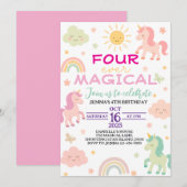 Vier ooit magische eenhoorn 4e verjaardag uitnodig kaart (Voorkant / Achterkant)