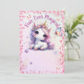 Vier-Ooit Magische Roze Paarse Eenhoorn 4e Verjaar Kaart (Staand voorkant)