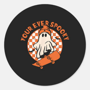 Vier Ooit Spooky 4e Verjaardag Halloween Skateboar Ronde Sticker