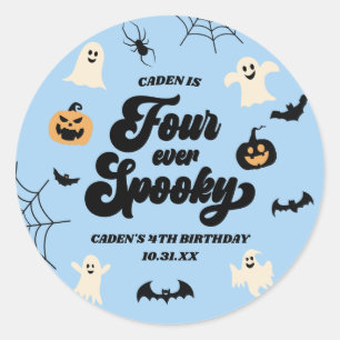 Vier Ooit Spooky Blue Halloween 4e Verjaardagsfees Ronde Sticker