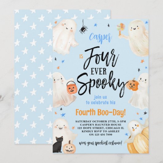 Vier Ooit Spooky Boy Halloween 4e Verjaardagsfeest Kaart (Voorkant / Achterkant)