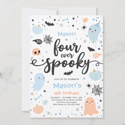 Vier ooit Spooky Cute Halloween Ghost 4e verjaarda Kaart (Voorkant)