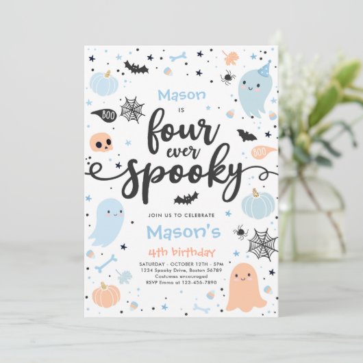 Vier ooit Spooky Cute Halloween Ghost 4e verjaarda Kaart (Staand voorkant)