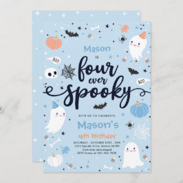 Vier ooit Spooky Cute Halloween Ghost 4e verjaarda Kaart