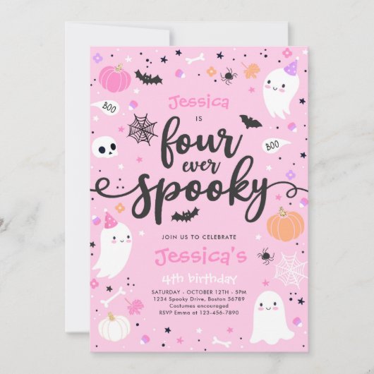 Vier ooit Spooky Cute Halloween Ghost 4e verjaarda Kaart (Voorkant)