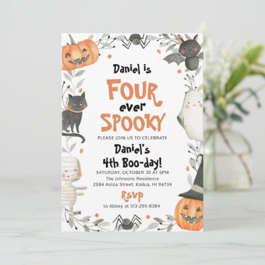 Vier ooit Spooky Cute Halloween Ghost 4e verjaarda Kaart (Staand voorkant)