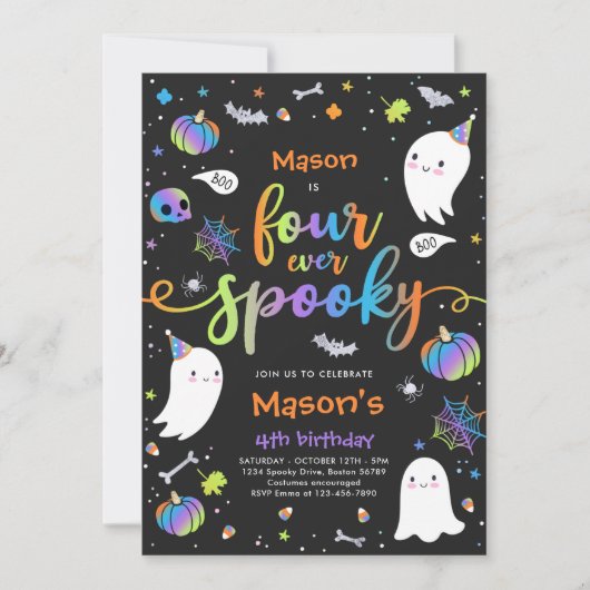 Vier ooit Spooky Cute Halloween Ghost 4e verjaarda Kaart (Voorkant)