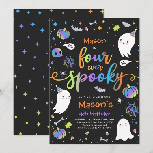 Vier ooit Spooky Cute Halloween Ghost 4e verjaarda Kaart (Voorkant / Achterkant)