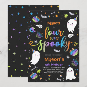 Vier ooit Spooky Cute Halloween Ghost 4e verjaarda Kaart