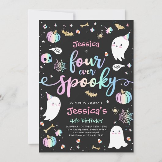 Vier ooit Spooky Cute Halloween Ghost 4e verjaarda Kaart (Voorkant)