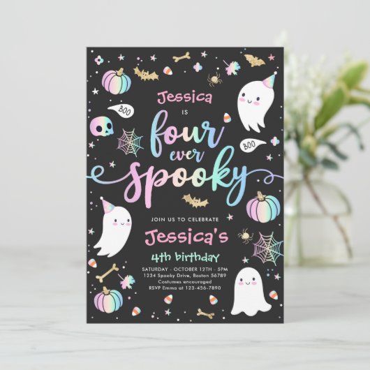 Vier ooit Spooky Cute Halloween Ghost 4e verjaarda Kaart (Staand voorkant)