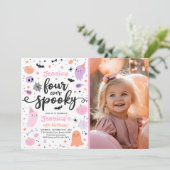 Vier ooit Spooky Cute Halloween Ghost 4e verjaarda Kaart (Staand voorkant)