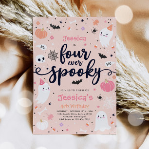Vier ooit Spooky Cute Halloween Ghost 4e verjaarda Kaart