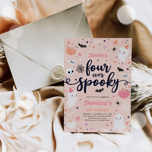 Vier ooit Spooky Cute Halloween Ghost 4e verjaarda Kaart