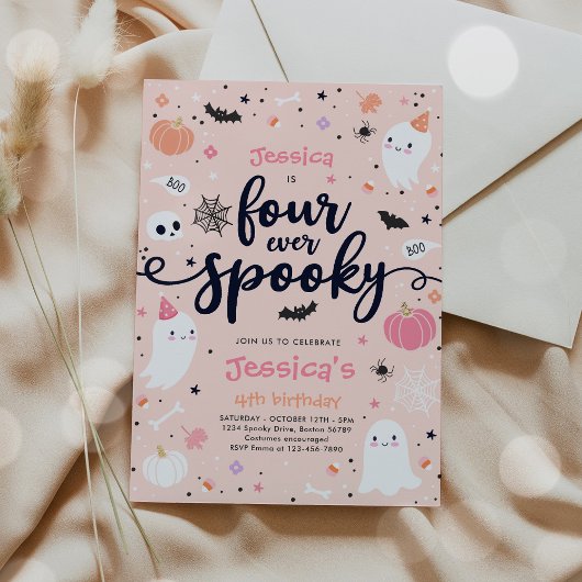 Vier ooit Spooky Cute Halloween Ghost 4e verjaarda Kaart