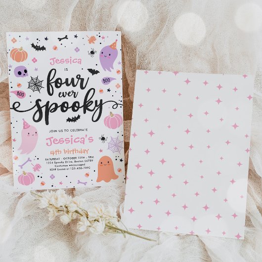 Vier ooit Spooky Cute Halloween Ghost 4e verjaarda Kaart