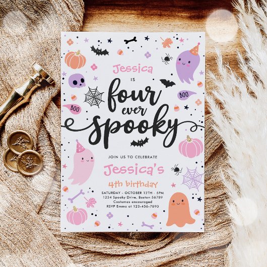 Vier ooit Spooky Cute Halloween Ghost 4e verjaarda Kaart