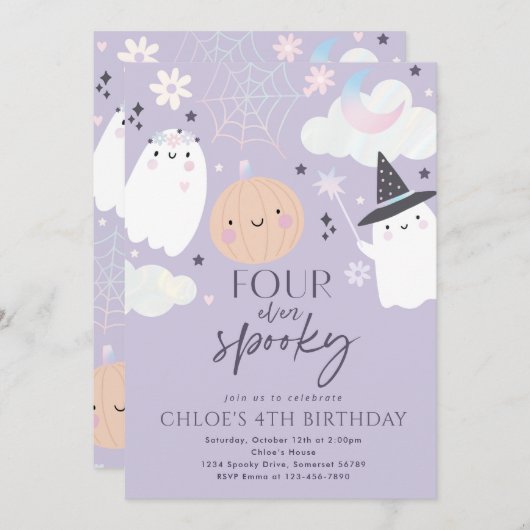 Vier ooit Spooky Cute Halloween Ghost 4e verjaarda Kaart (Voorkant / Achterkant)