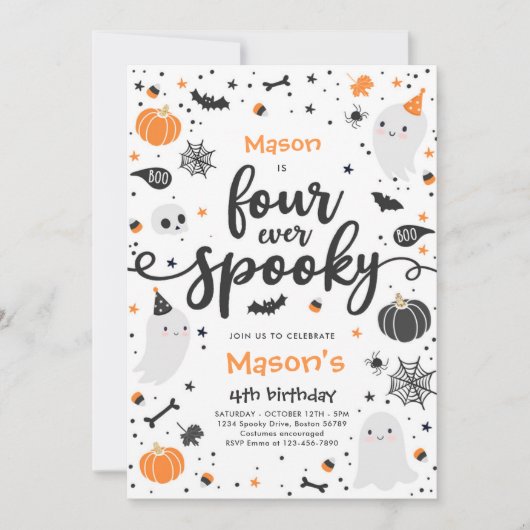 Vier ooit Spooky Cute Halloween Ghost 4e verjaarda Kaart (Voorkant)