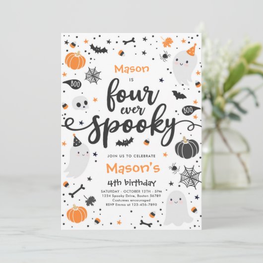 Vier ooit Spooky Cute Halloween Ghost 4e verjaarda Kaart (Staand voorkant)