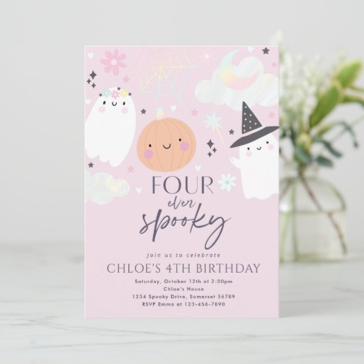 Vier ooit Spooky Cute Halloween Ghost 4e verjaarda Kaart (Staand voorkant)
